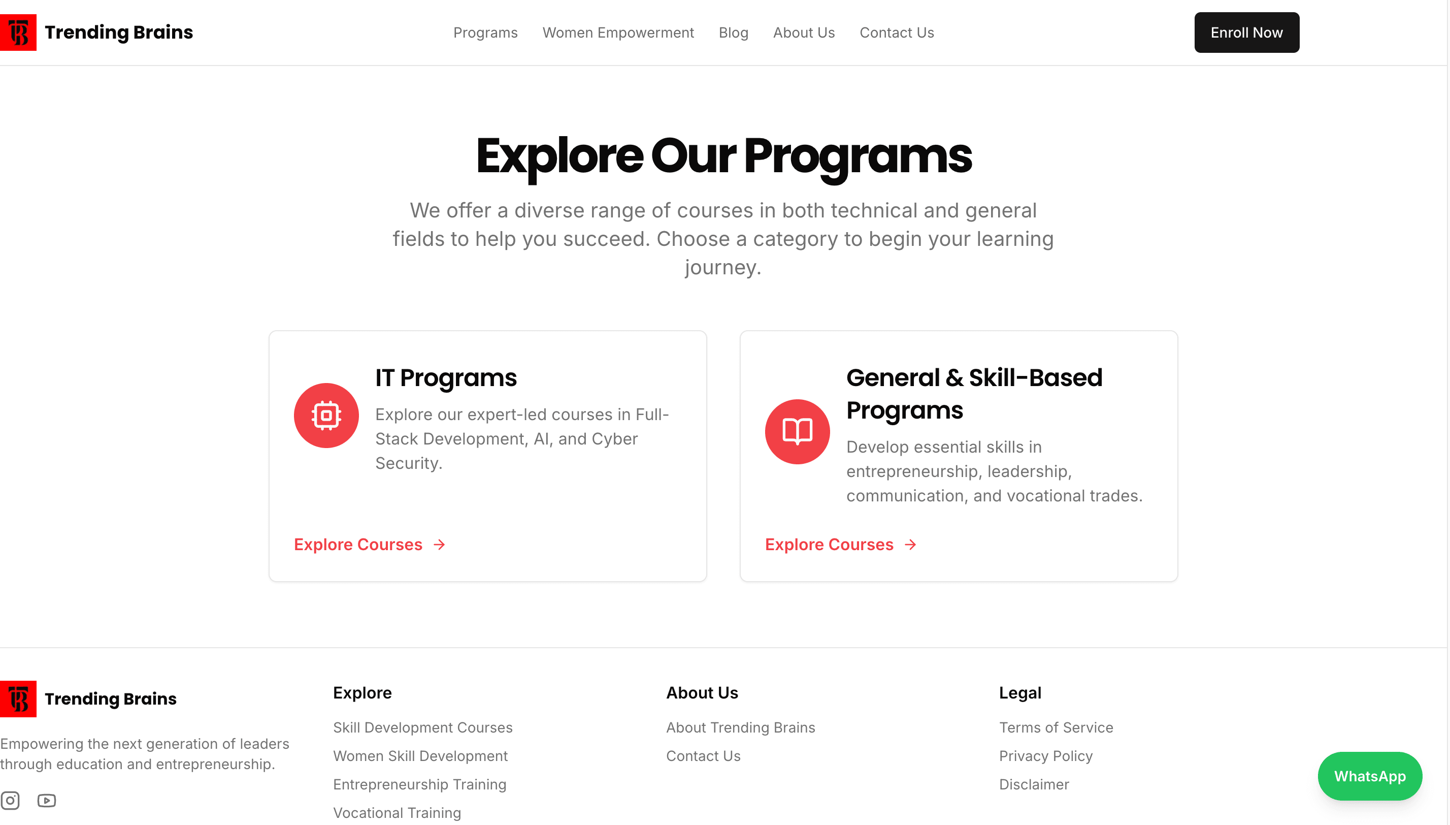 Screenshot of a course page on Trending Brains