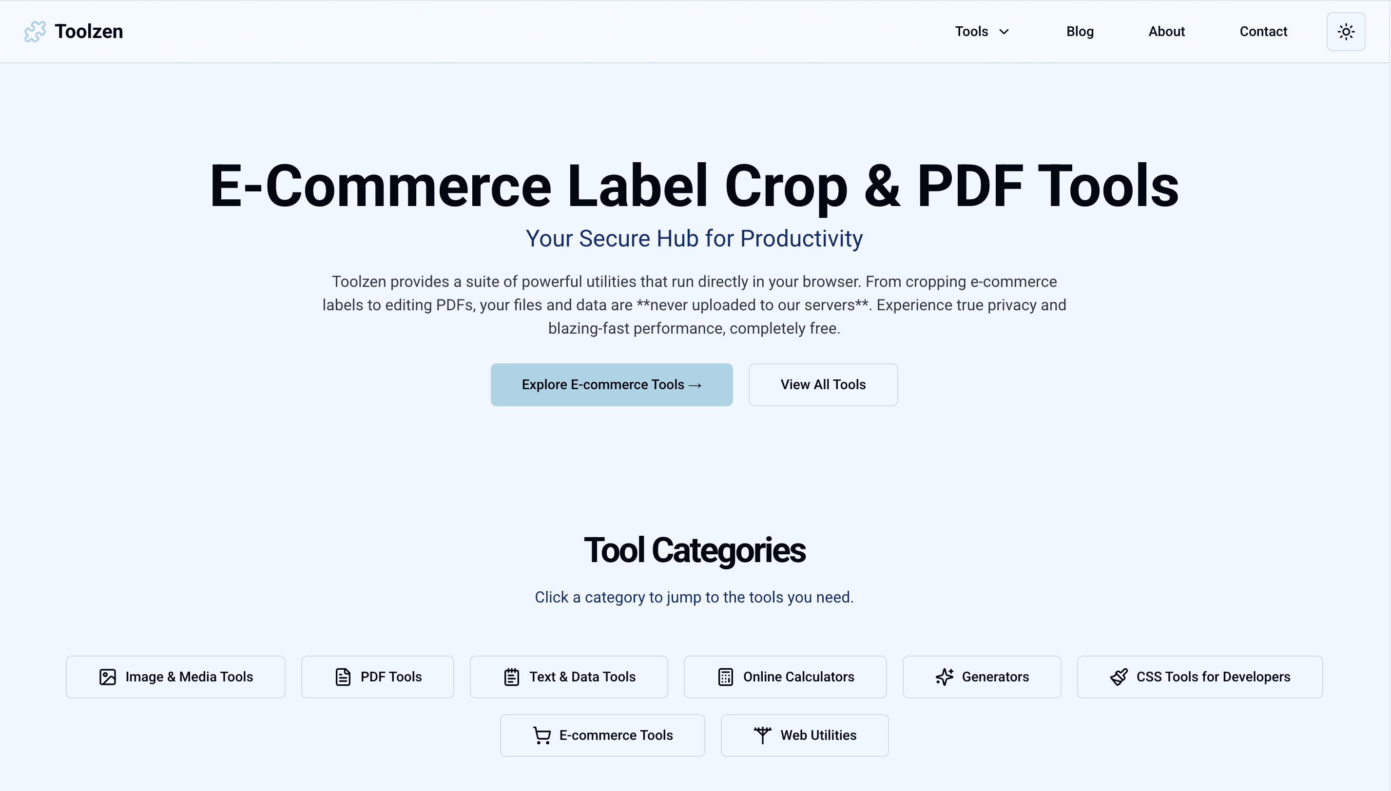 Screenshot of ToolZenWeb homepage